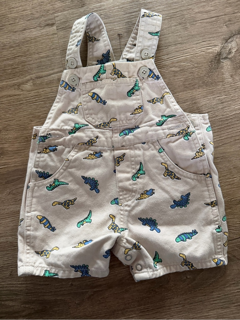 Y2K Carters Beige Dinosaur Print Kids Short Overalls